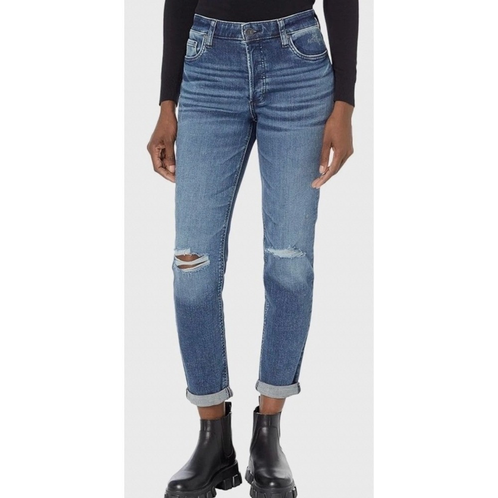 KUT from the Kloth‎ Juliet Slouchy Boyfriend Distressed Jeans Blue Size 8